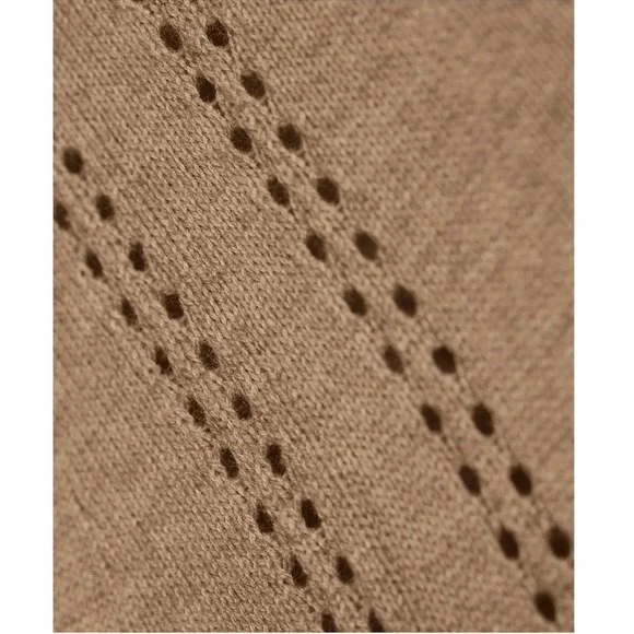 Lands' EndTaupe Brown Ruffle Mock Neck Front A-Line Long Sleeve Sweater Dress - Picture 3 of 6